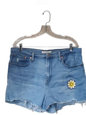 Levi's Light Blue Denim High Rise Cutoff Shorts Smiley Patch Flower Size 33